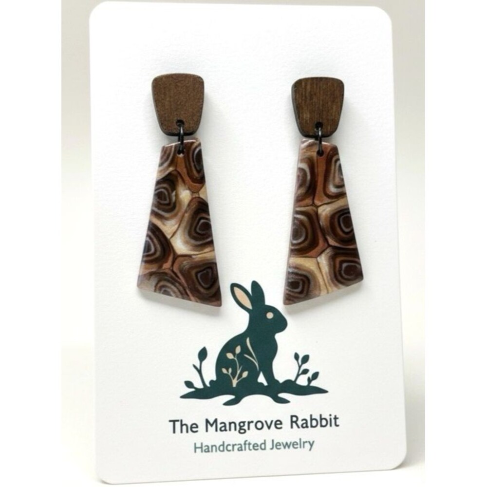 Handmade Bronze & Copper Polymer Clay Dangle Earrings Wood Stainless Steel Posts